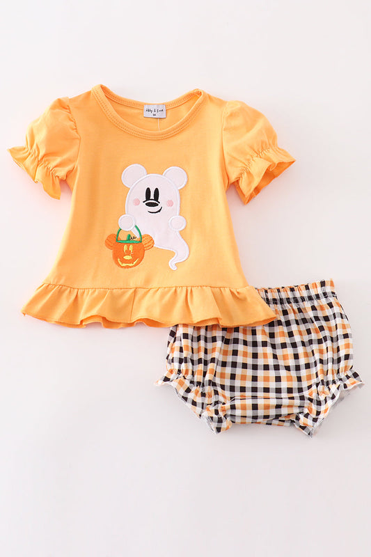 Orange halloween character ghost applique baby set *M*i*c*k*e*y*