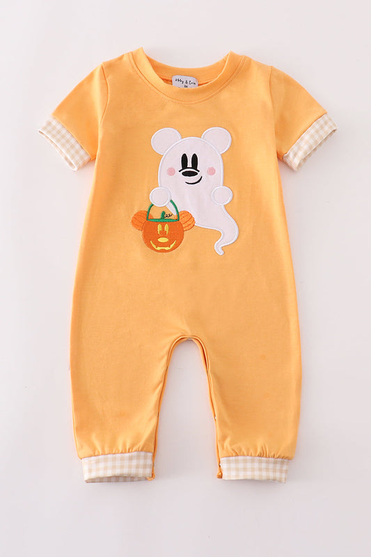 Orange halloween character ghost applique boy romper *M*i*c*k*e*y*