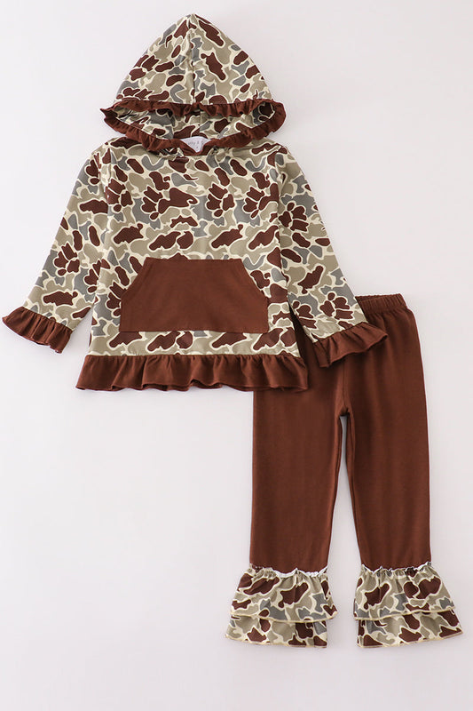 Camouflage ruffle girl hoodie set