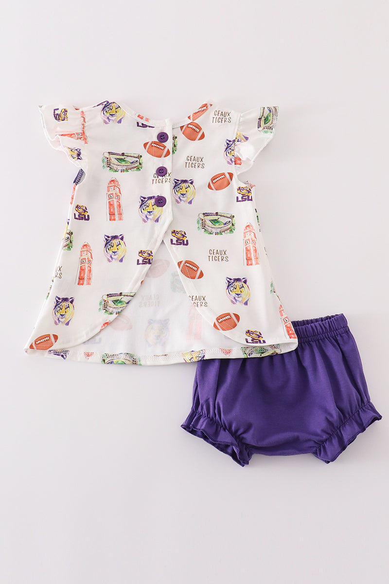 L*S*U* Purple geaux tiger baby girl set