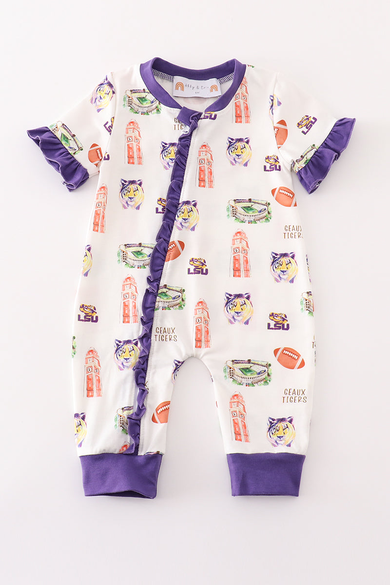 L*S*U* Purple geaux tiger baby girl romper