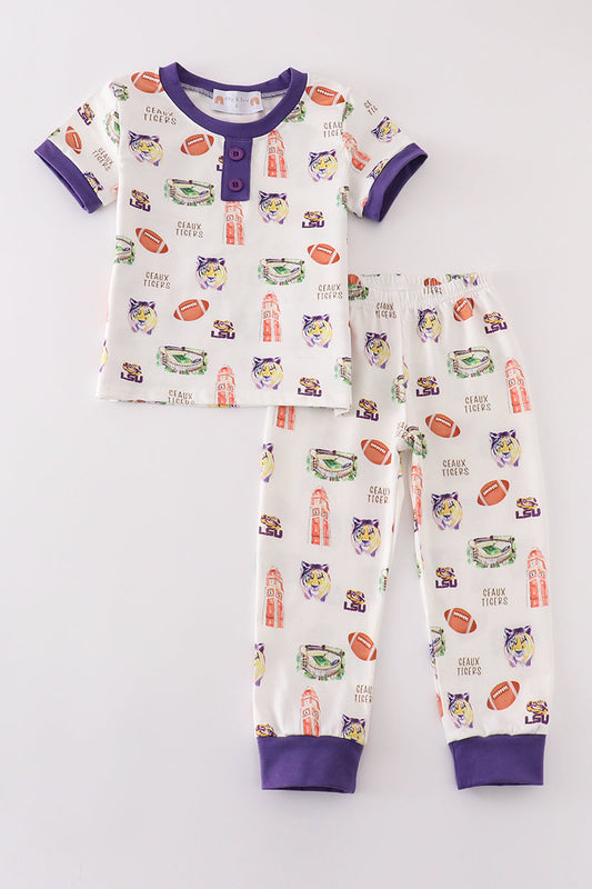 L*S*U* Purple geaux tiger boy pajamas set