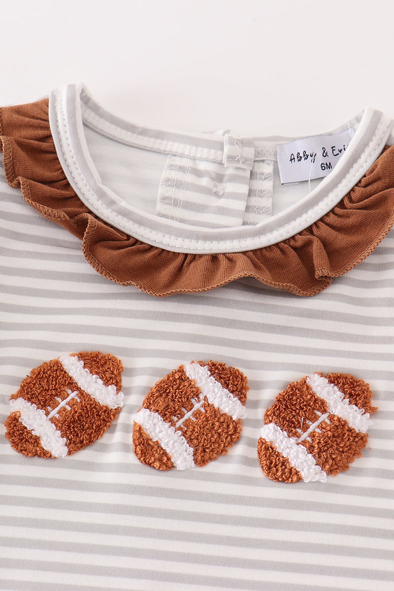 football Brown french knot stripe girl romper