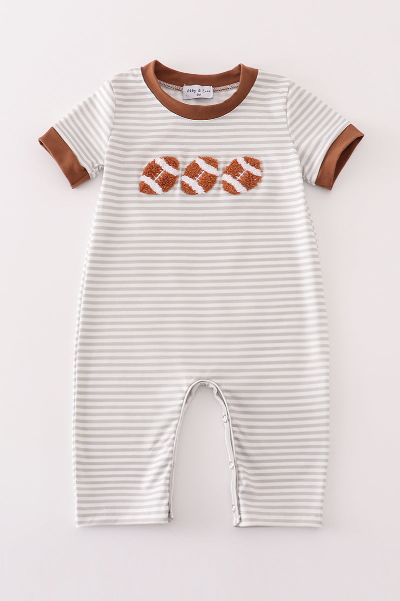 football Brown french knot stripe boy romper