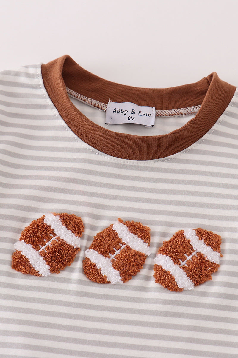 football Brown french knot stripe boy romper