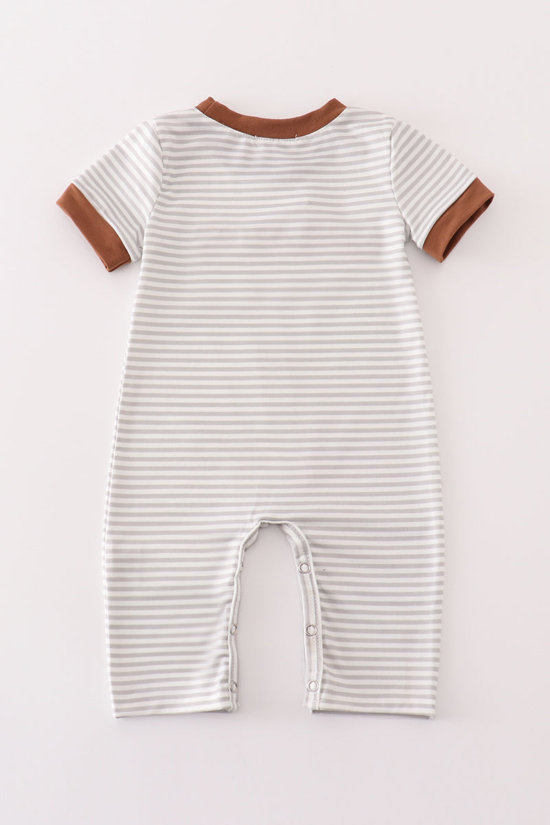 football Brown french knot stripe boy romper