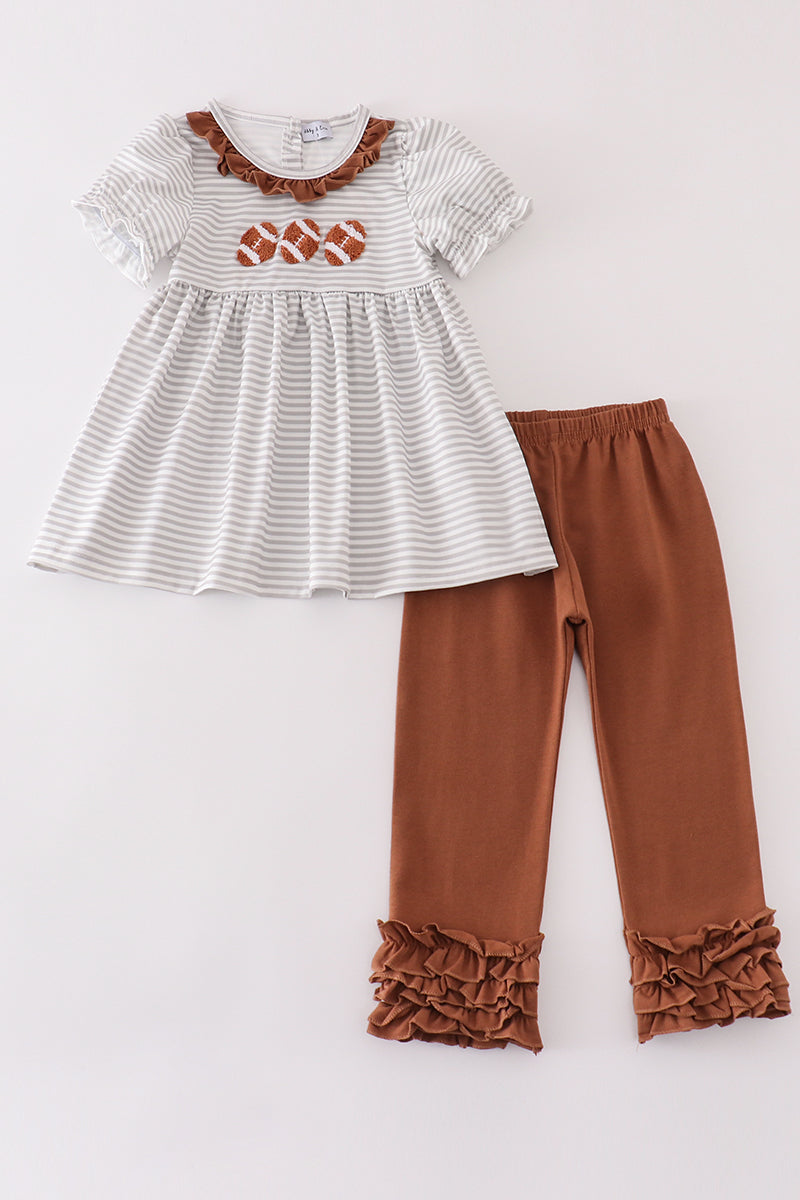 football Brown french knot stripe girl set