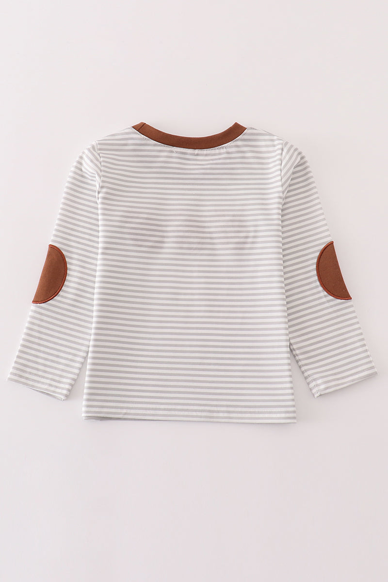 football Brown french knot stripe boy top