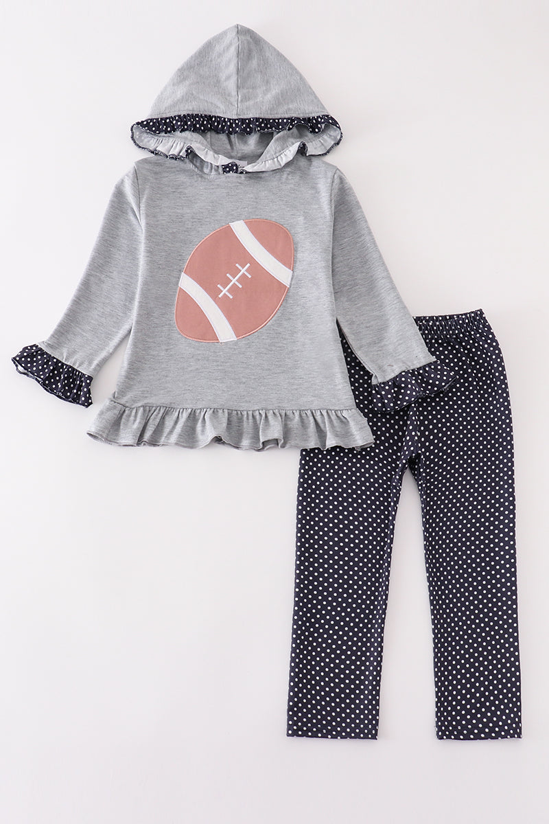 football Grey applique girl hoodie set