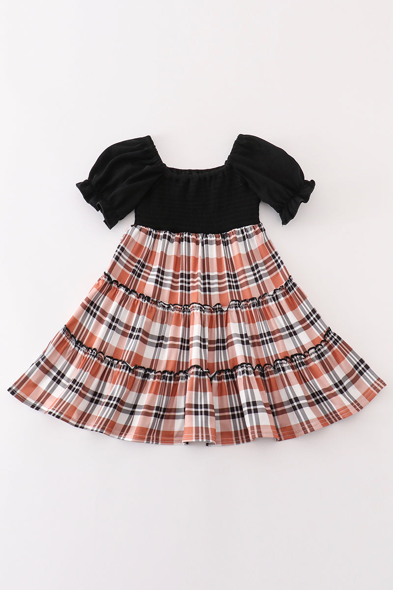 Rust plaid girl smocked dress