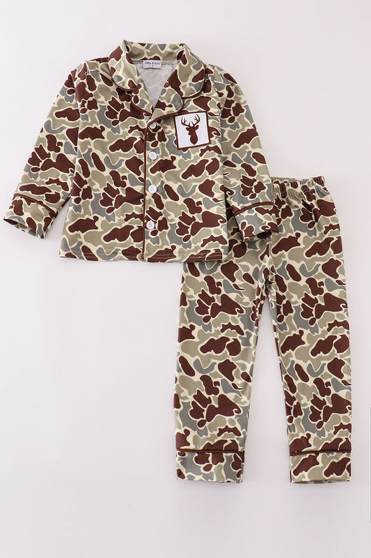 Camouflage antler embroidery boy pajamas set