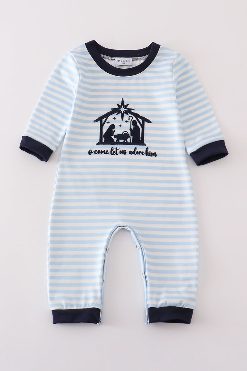 Navy nativity embroidery gingham boy bubble