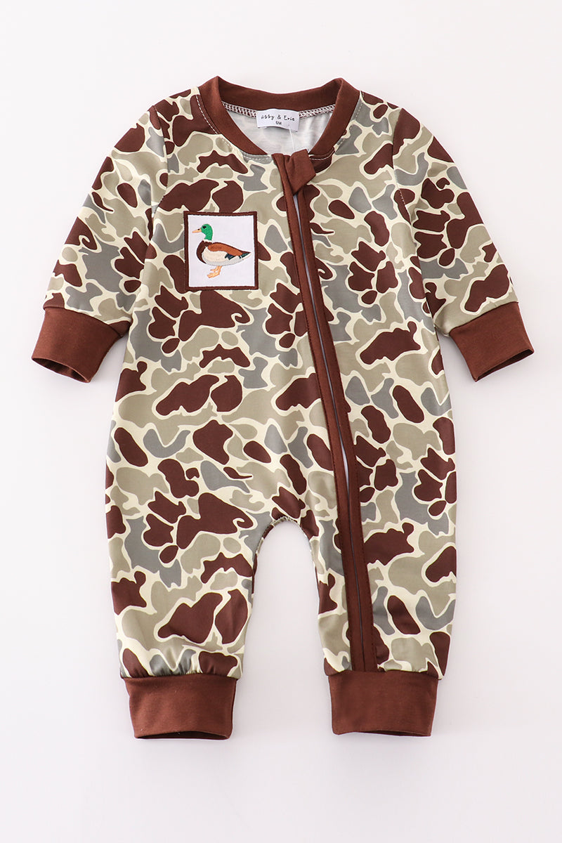 Camouflage duck embroidery boy romper