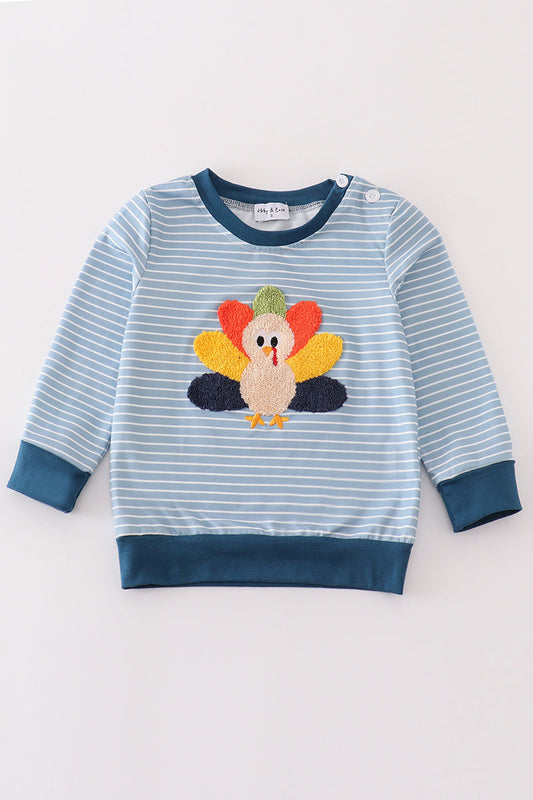 Blue stripe turkey french knot boy top