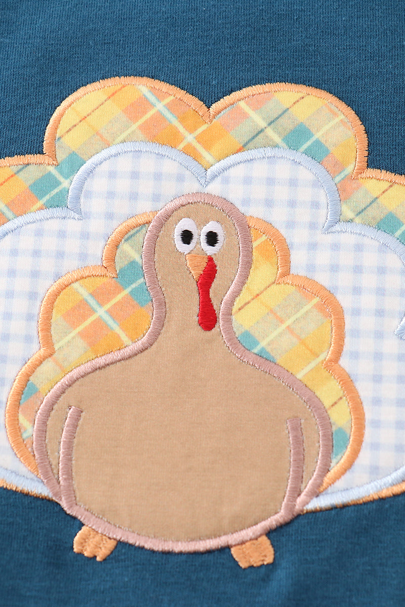 Navy thanksgiving turkey applique boy top