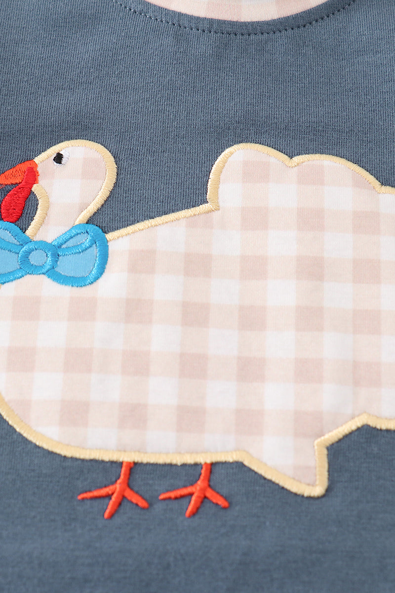 Blue thanksgiving turkey applique boy romper