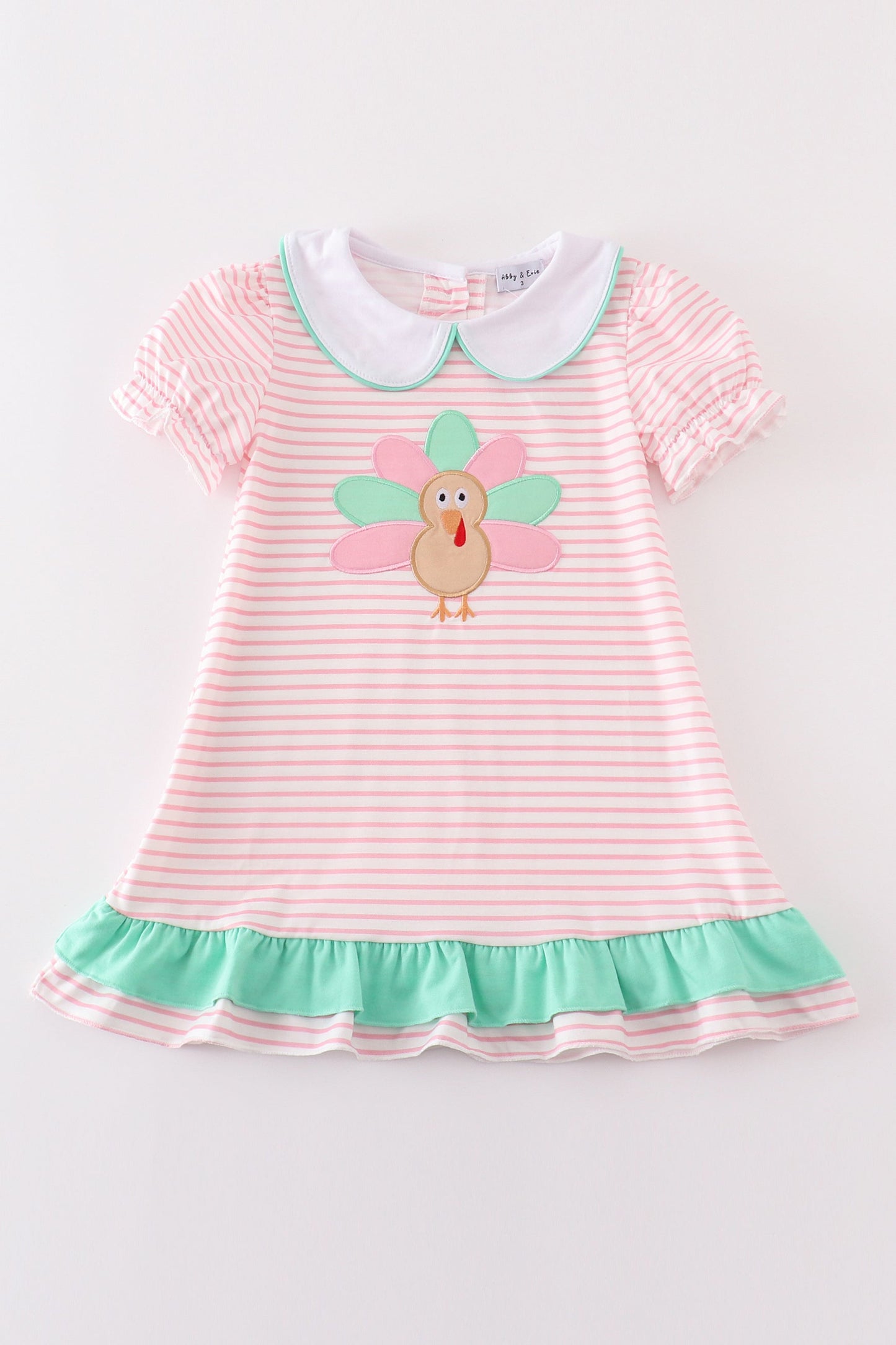 Pink stripe turkey applique girl dress