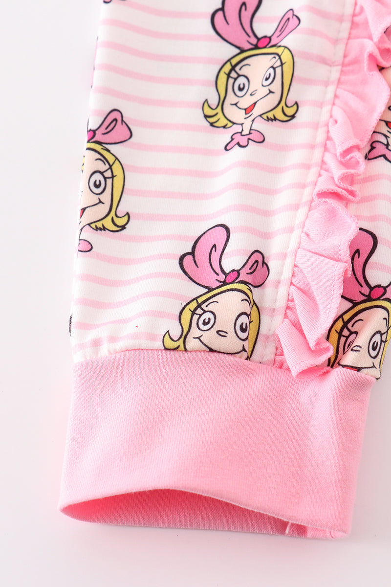 Pink stripe character print zipper girl romper *C*i*n*d*y**L*o*u**W*h*o*