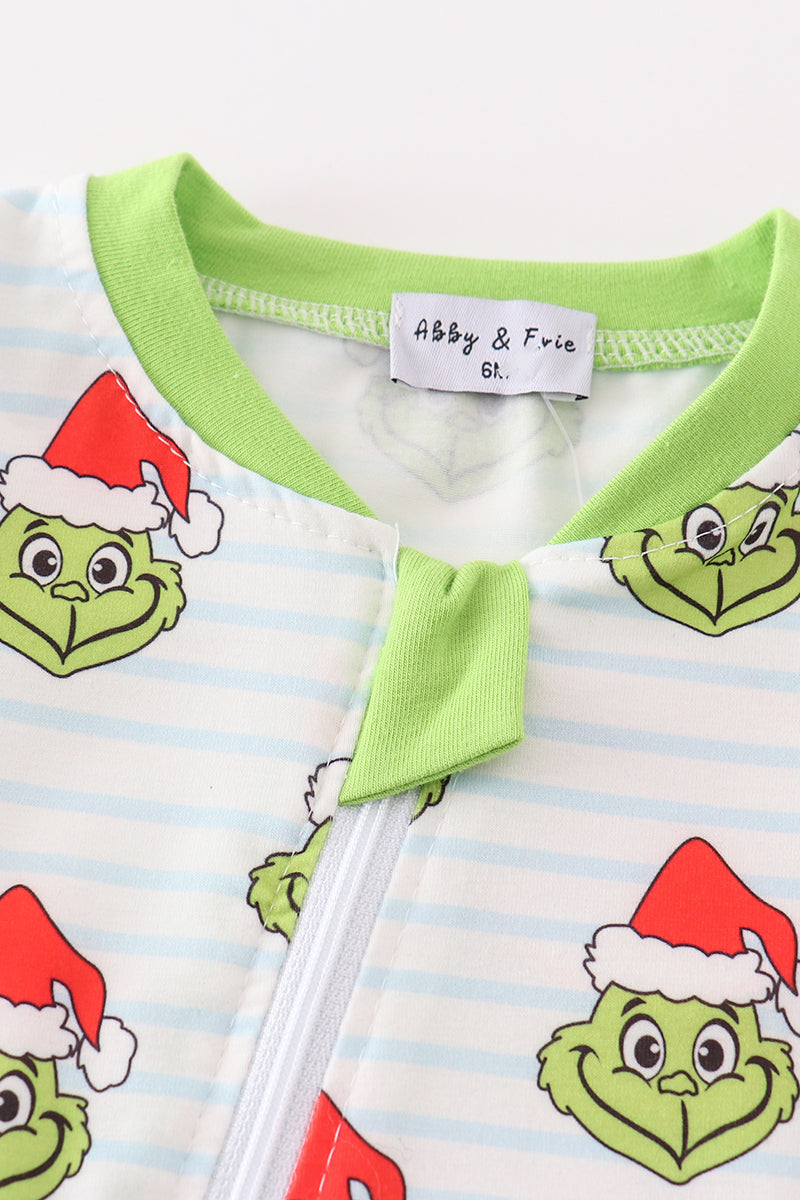 G*r*i*n*c*h* Green stripe christmas zipper boy romper