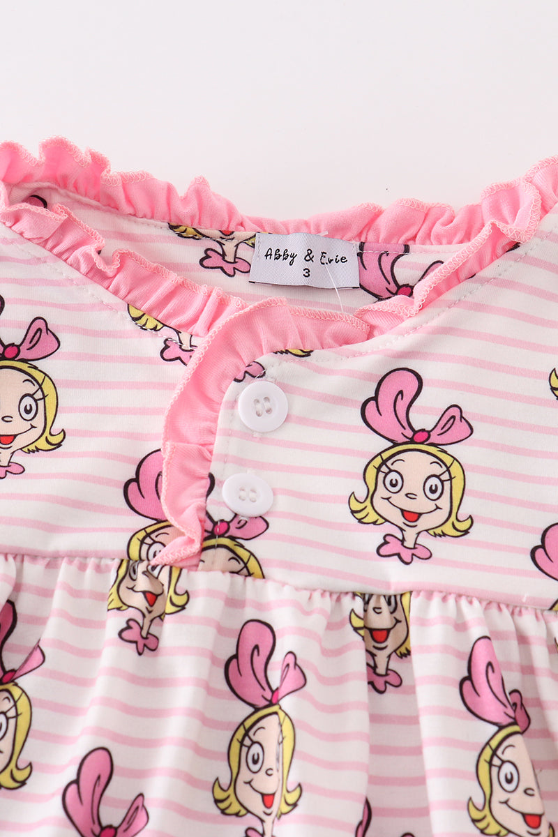 Pink stripe character print girl gown *C*i*n*d*y**L*o*u**W*h*o*