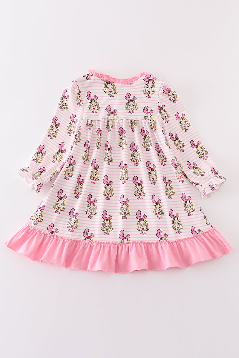 Pink stripe character print girl gown *C*i*n*d*y**L*o*u**W*h*o*