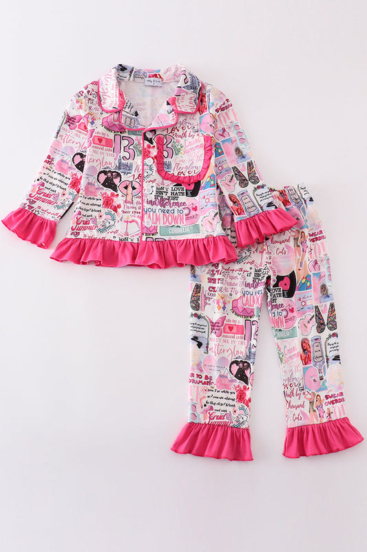 T*a*y*l*o*r**S*w*i*f*t* Pink music fan print girl pajamas set