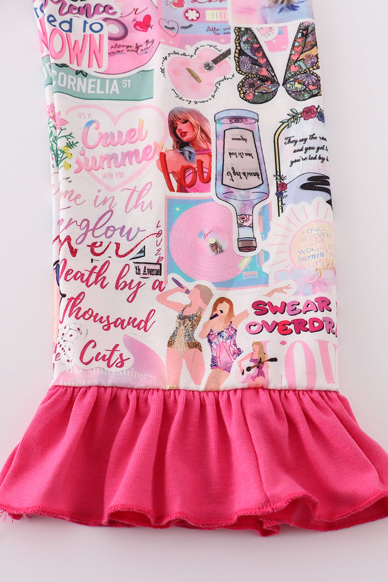 T*a*y*l*o*r**S*w*i*f*t* Pink music fan print girl pajamas set