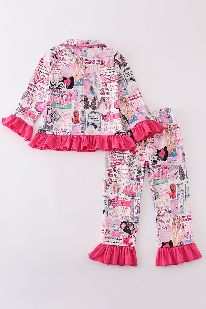 T*a*y*l*o*r**S*w*i*f*t* Pink music fan print girl pajamas set