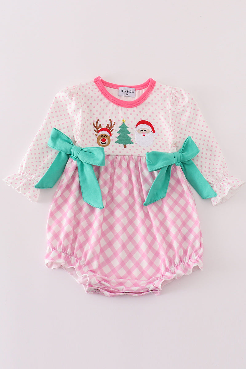 Pink christmas santa reindeer tree embroidery girl bubble