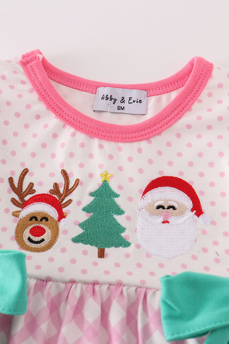 Pink christmas santa reindeer tree embroidery girl bubble