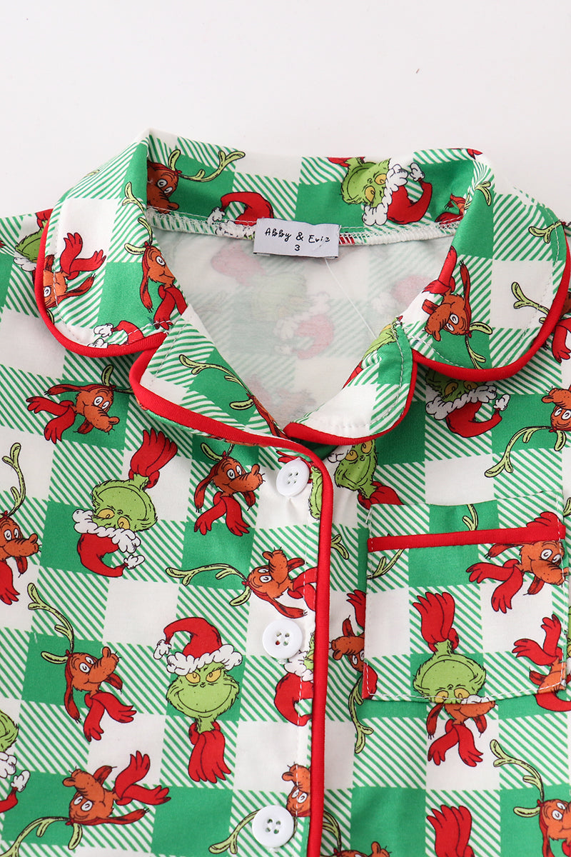 G*r*i*n*c*h* Green plaid ruffle girl pajamas set