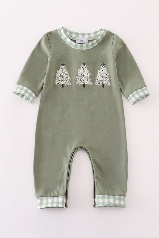 Sage christmas tree embroidery boy romper