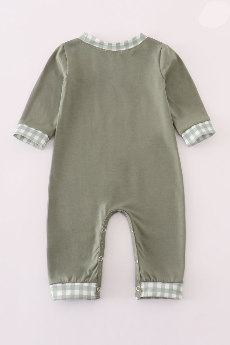 Sage christmas tree embroidery boy romper