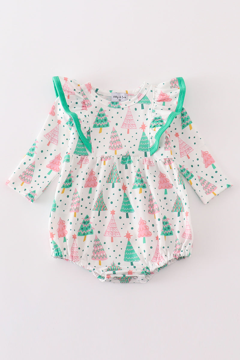 Green christmas tree print ruffle bubble