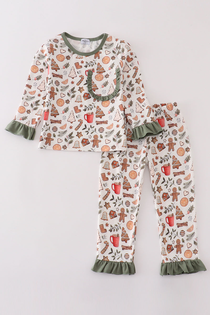 Merry christmas print girl pajamas set