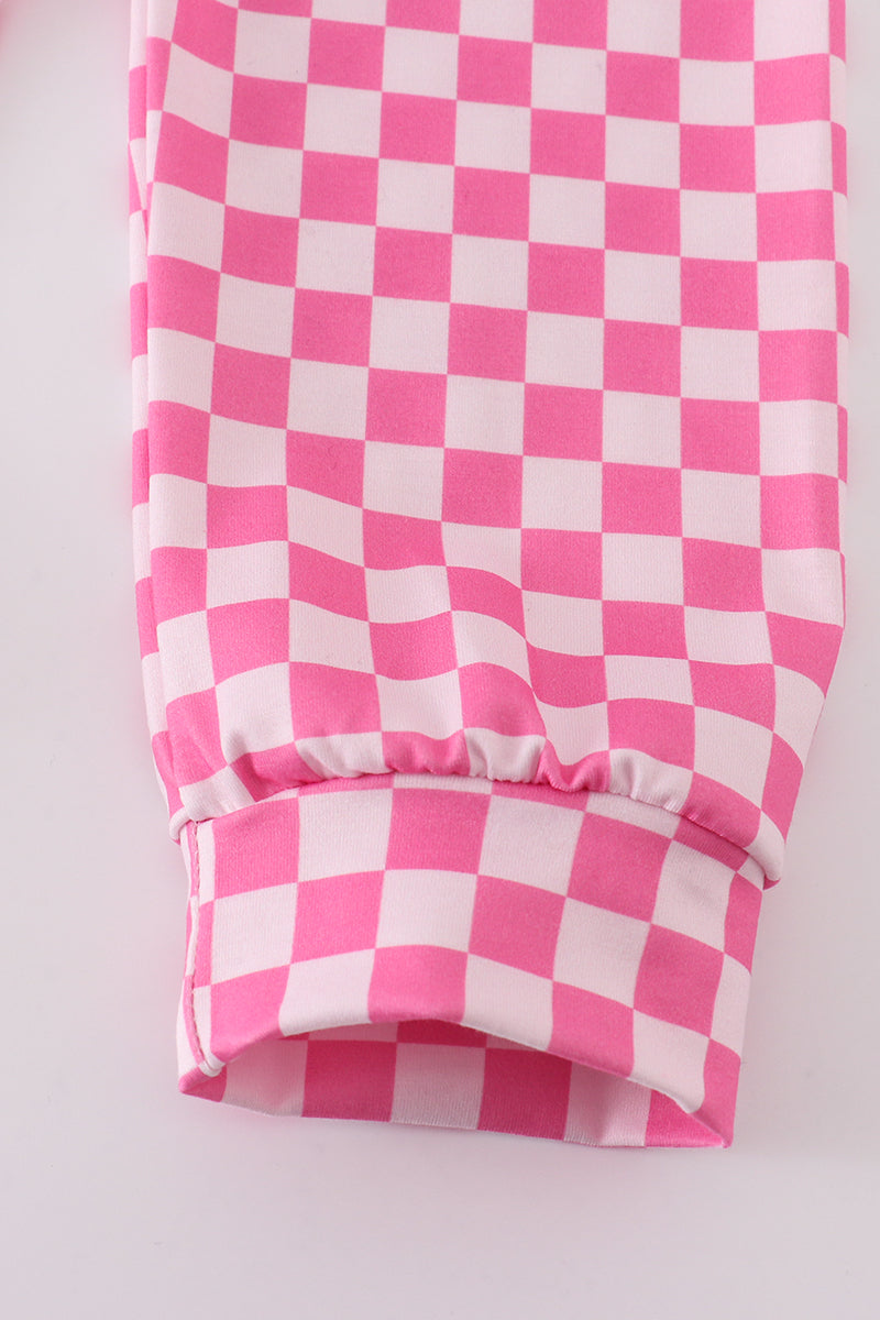 Pink checkered girl hoodie set