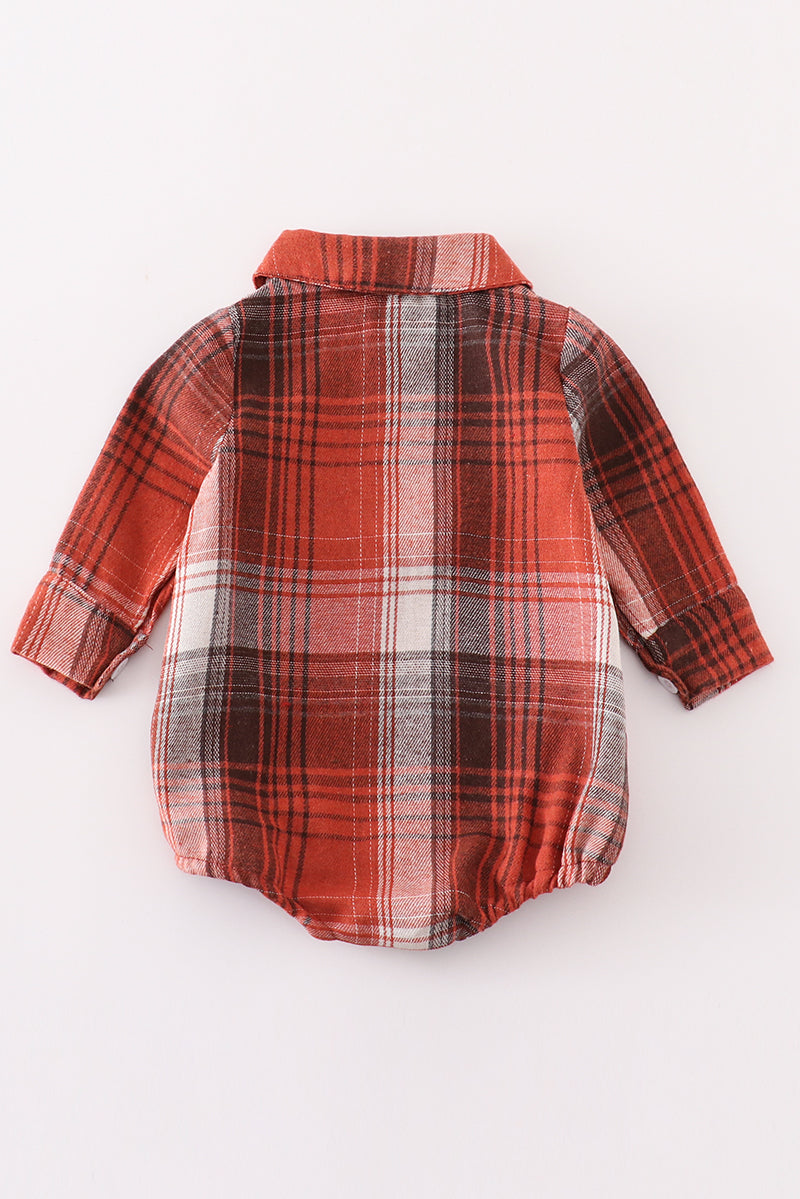 Rust plaid boy button down bubble