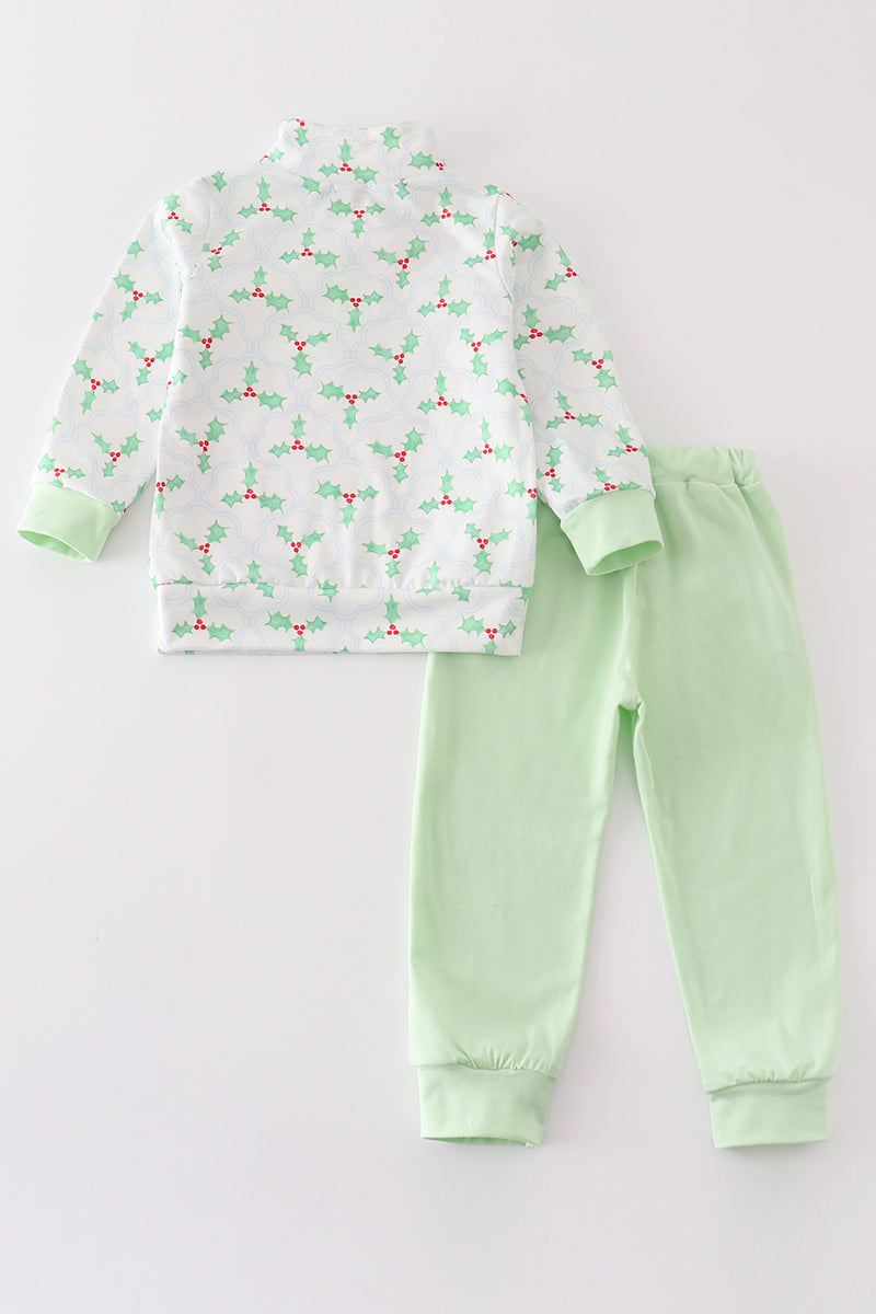 Green christmas holly boy jogger set