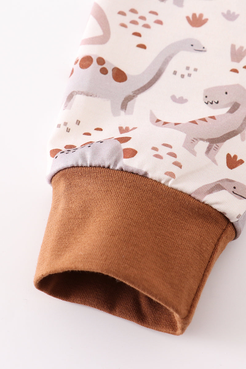 Brown dinosaur print boy set