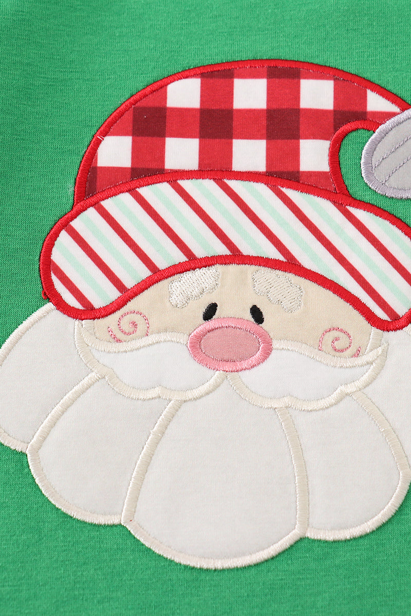 Green santa claus applique boy top