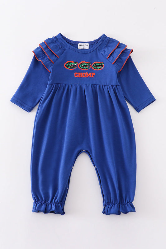 F*l*o*r*i*d*a* Blue chomp embroidery girl romper