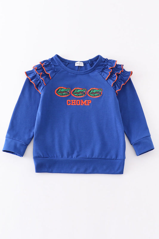 F*l*o*r*i*d*a* Blue chomp embroidery girl top