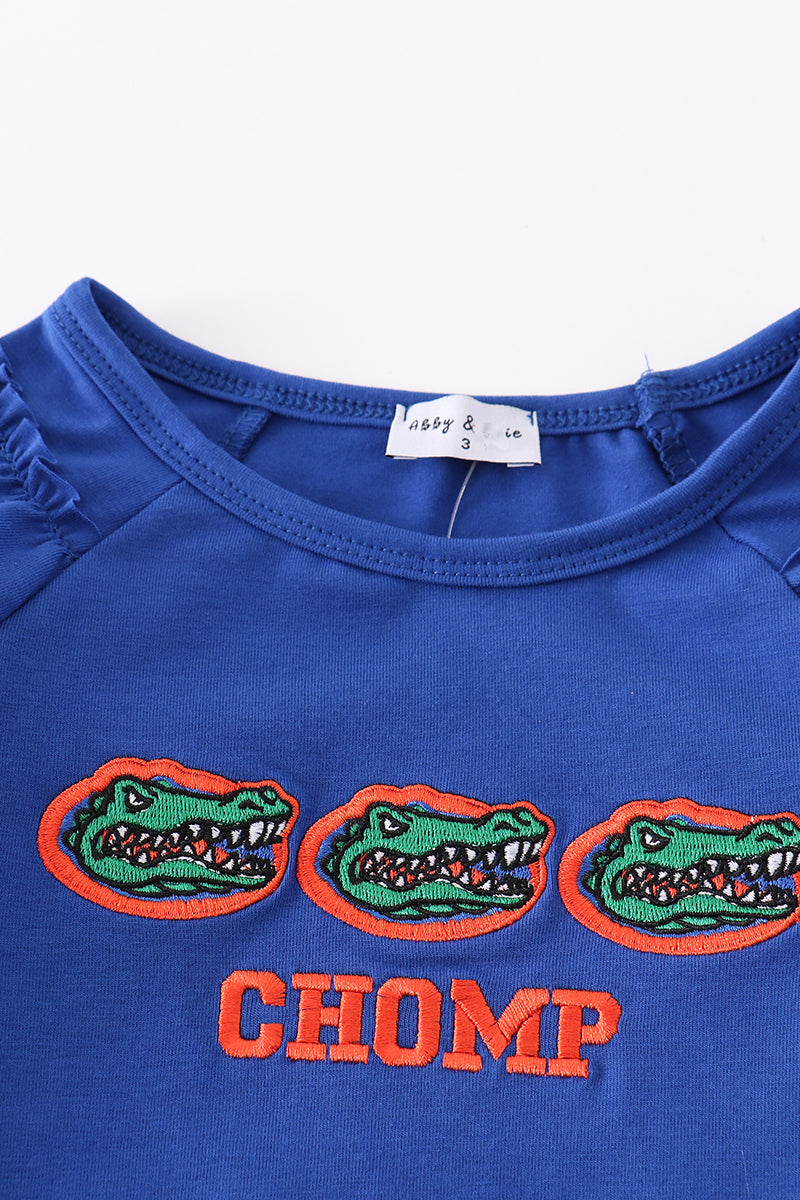 F*l*o*r*i*d*a* Blue chomp embroidery girl top