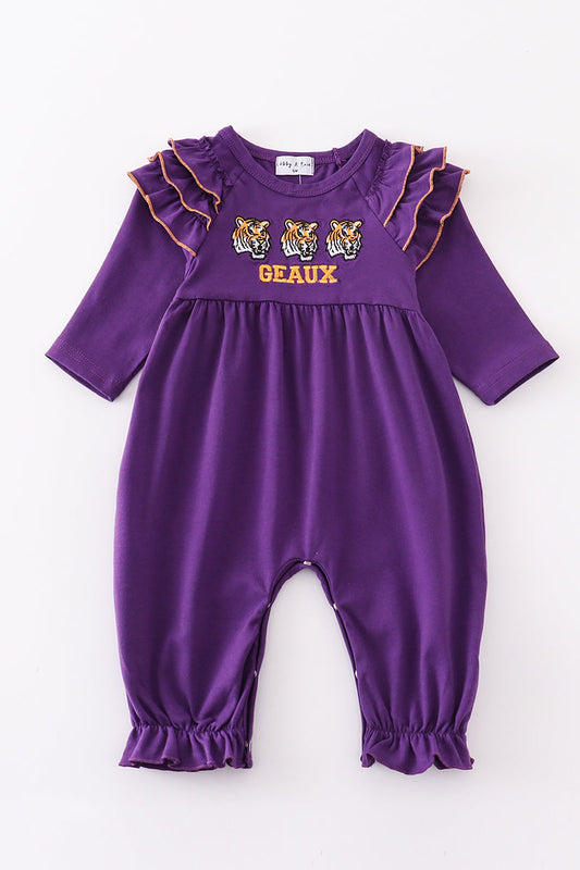 L*S*U* Purple geaux embroidery girl romper