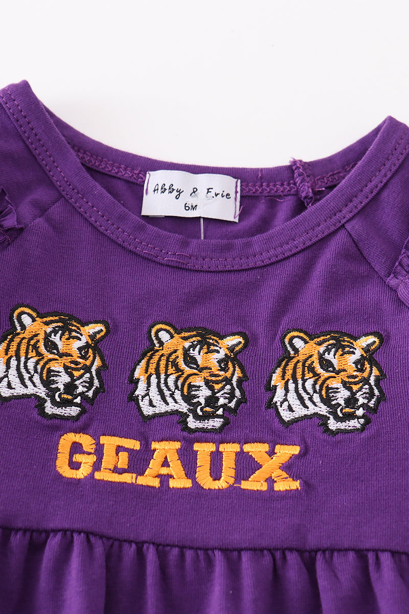 L*S*U* Purple geaux embroidery girl romper