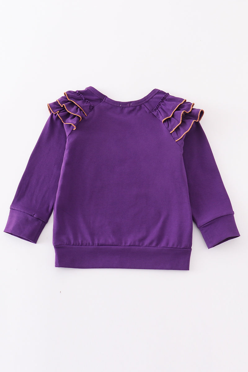 L*S*U* Purple geaux embroidery girl ruffle top