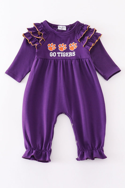 L*S*U* Purple go tigers embroidery girl romper