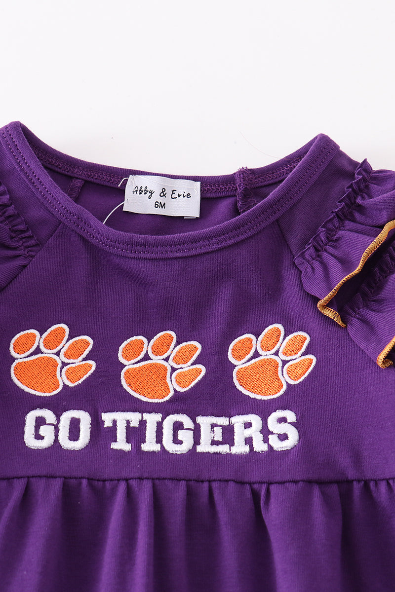 L*S*U* Purple go tigers embroidery girl romper