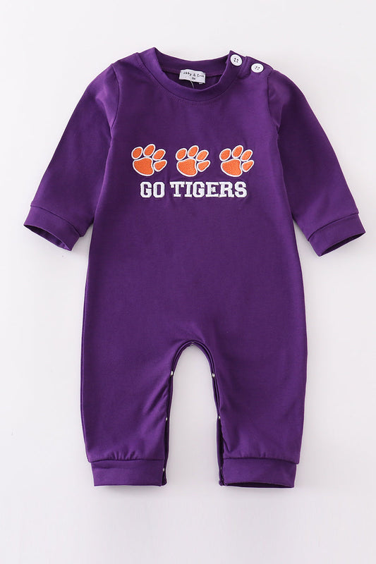 L*S*U* Purple go tigers embroidery boy romper