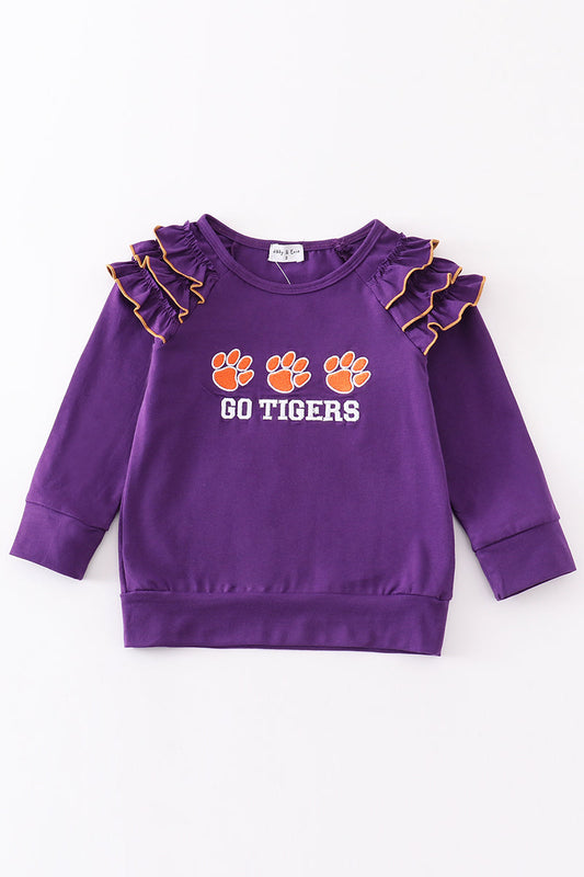 L*S*U* Purple go tigers embroidery girl top